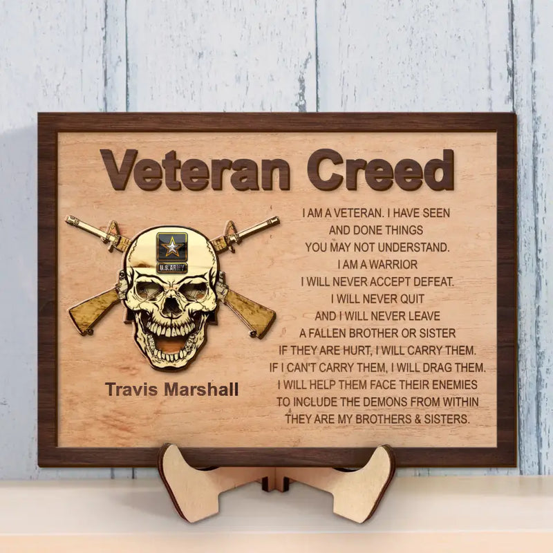 Personalized Veteran 2 Layered Wooden Art - Gift Idea for Veteran - Veteran Creed