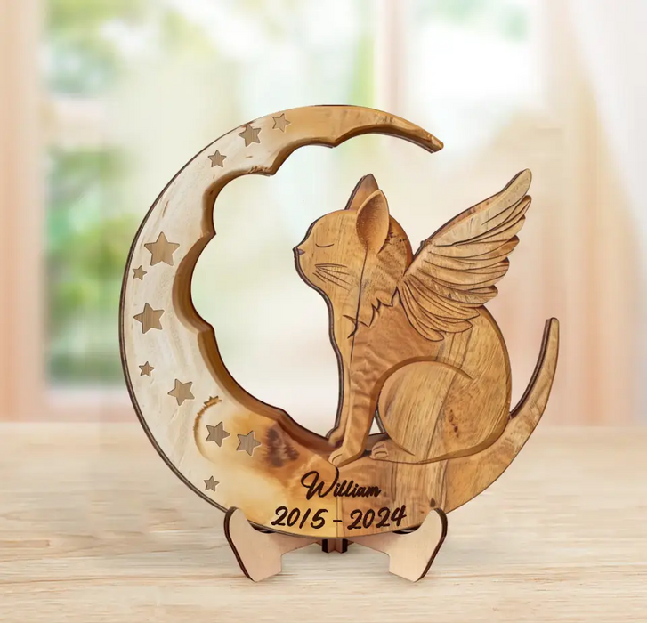 Custom Personalized Cat 2 Layered Wooden Art - Memorial Gift Idea for Cat Owners