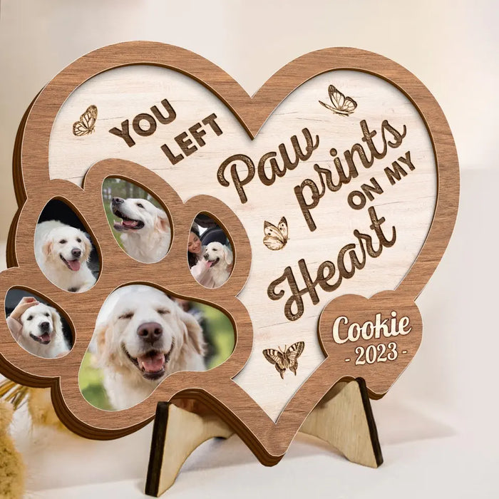 Custom Personalized Memorial Pet 2 Layered Wooden Art - Upload Photo - Gift Idea For Dog Lover - You Left Paw Prints On My Heart