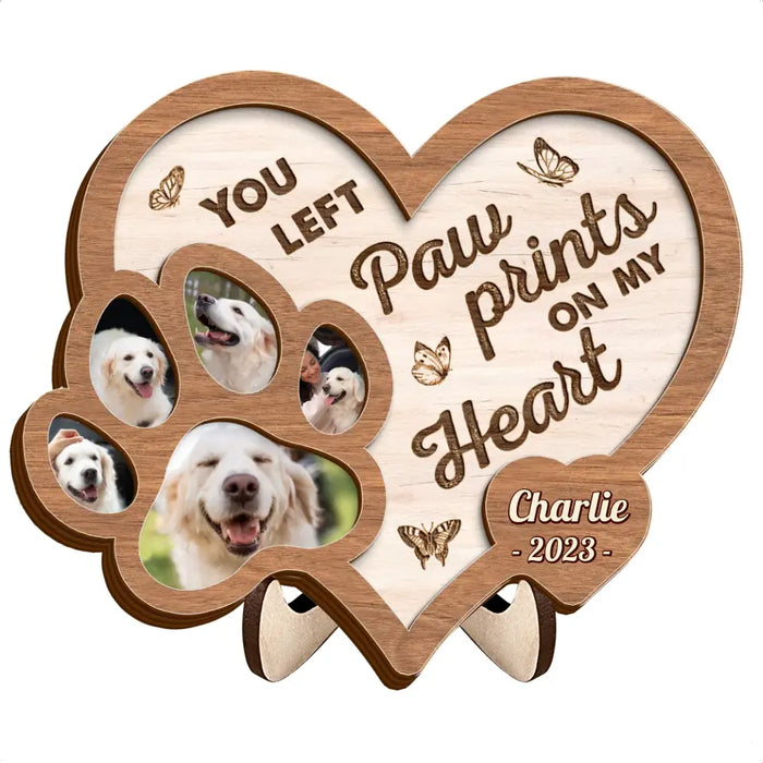 Custom Personalized Memorial Pet 2 Layered Wooden Art - Upload Photo - Gift Idea For Dog Lover - You Left Paw Prints On My Heart