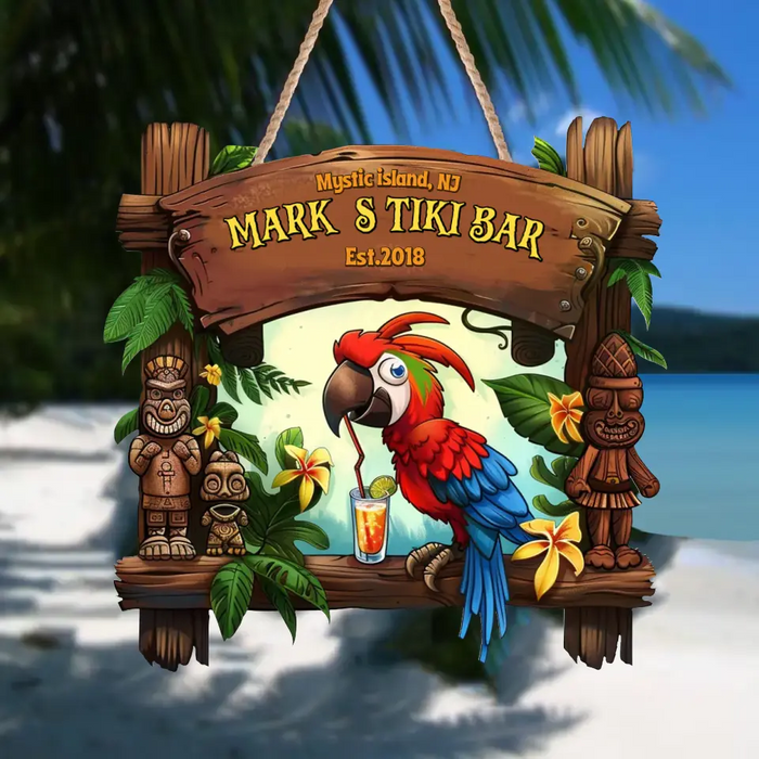 Custom Personalized Tiki Bar Custom Shaped Wooden Sign - Gift Idea for Family - Tropical Summer Vibe Gift