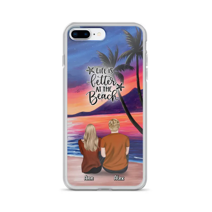 Personalized Couple and Pet Beach Dawn Phone Case for iPhone and Samsung - Couple with up to 4 dogs/cats - Life is better at the beach