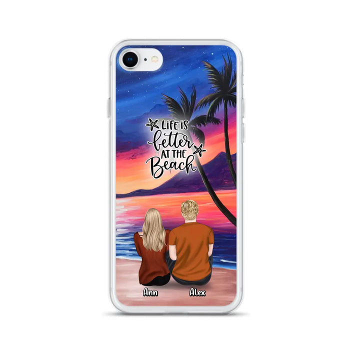 Personalized Couple and Pet Beach Dawn Phone Case for iPhone and Samsung - Couple with up to 4 dogs/cats - Life is better at the beach