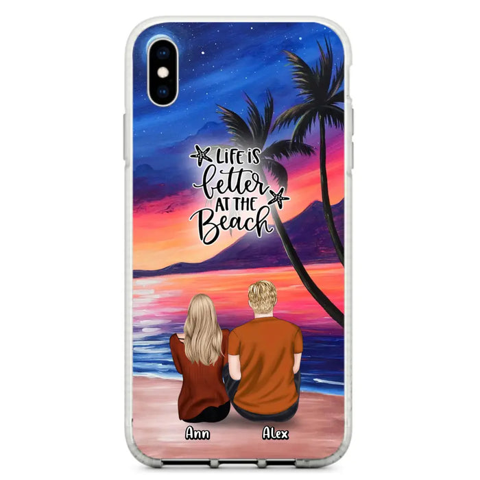 Personalized Couple and Pet Beach Dawn Phone Case for iPhone and Samsung - Couple with up to 4 dogs/cats - Life is better at the beach