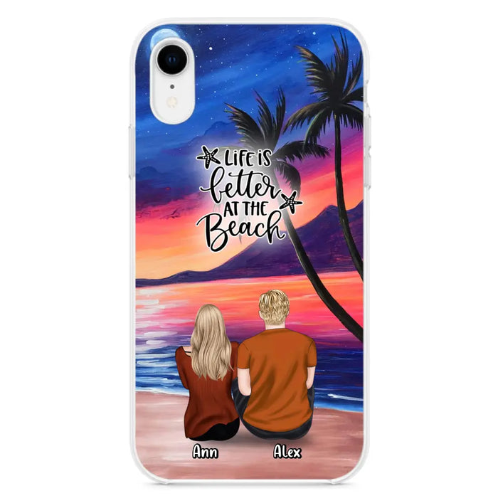 Personalized Couple and Pet Beach Dawn Phone Case for iPhone and Samsung - Couple with up to 4 dogs/cats - Life is better at the beach