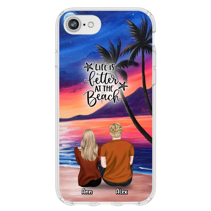 Personalized Couple and Pet Beach Dawn Phone Case for iPhone and Samsung - Couple with up to 4 dogs/cats - Life is better at the beach