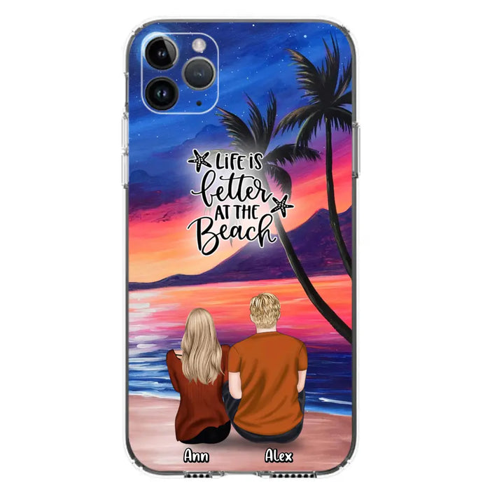 Personalized Couple and Pet Beach Dawn Phone Case for iPhone and Samsung - Couple with up to 4 dogs/cats - Life is better at the beach