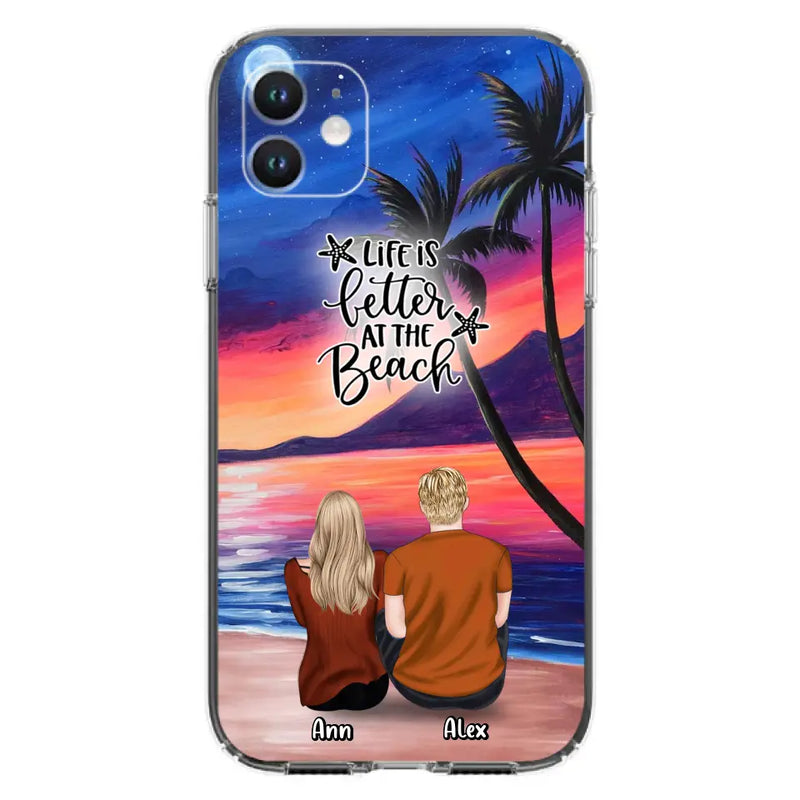 Personalized Couple and Pet Beach Dawn Phone Case for iPhone and Samsung - Couple with up to 4 dogs/cats - Life is better at the beach