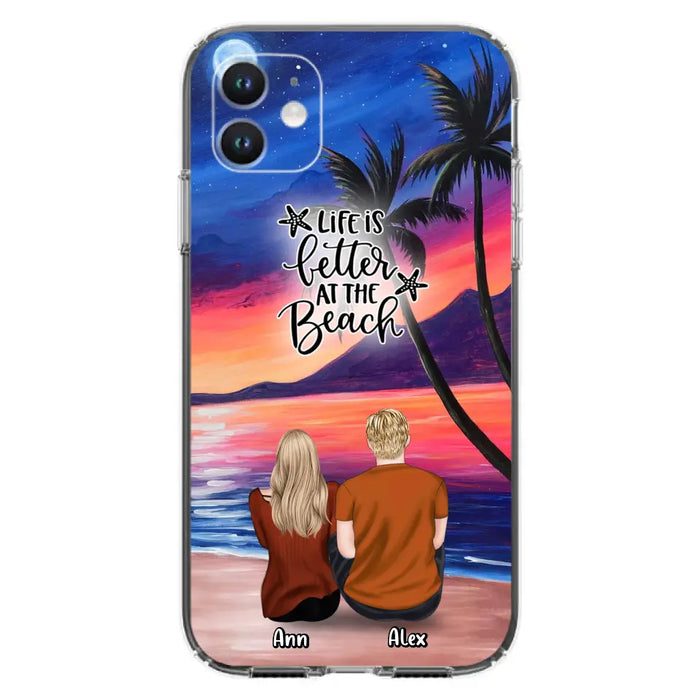 Personalized Couple and Pet Beach Dawn Phone Case for iPhone and Samsung - Couple with up to 4 dogs/cats - Life is better at the beach