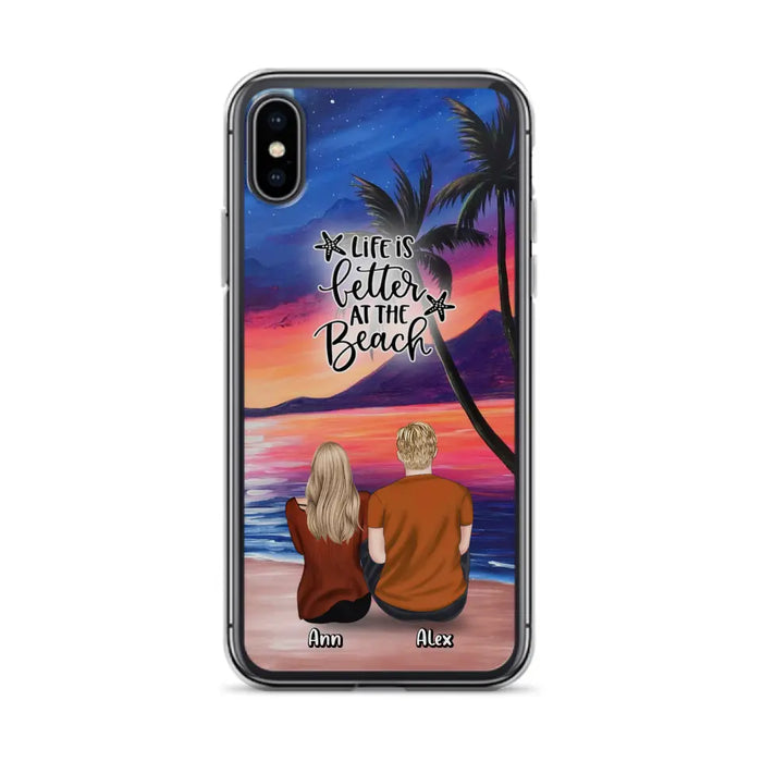 Personalized Couple and Pet Beach Dawn Phone Case for iPhone and Samsung - Couple with up to 4 dogs/cats - Life is better at the beach