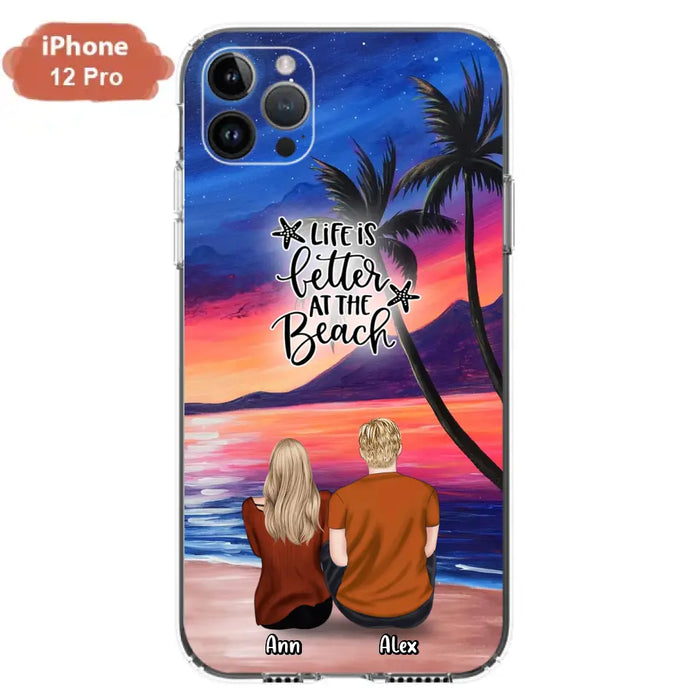 Personalized Couple and Pet Beach Dawn Phone Case for iPhone and Samsung - Couple with up to 4 dogs/cats - Life is better at the beach