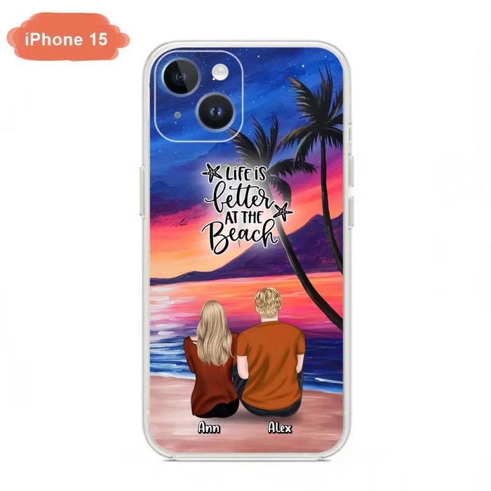 Personalized Couple and Pet Beach Dawn Phone Case for iPhone and Samsung - Couple with up to 4 dogs/cats - Life is better at the beach