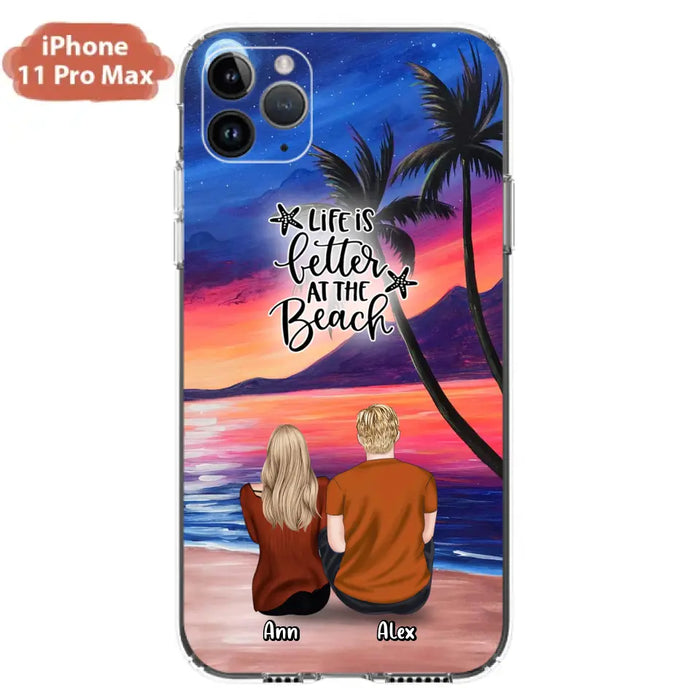 Personalized Couple and Pet Beach Dawn Phone Case for iPhone and Samsung - Couple with up to 4 dogs/cats - Life is better at the beach