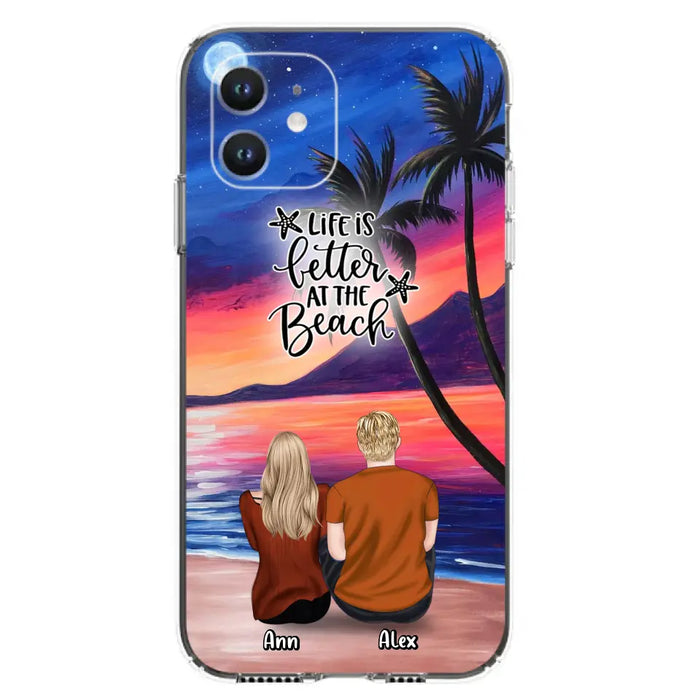 Personalized Couple and Pet Beach Dawn Phone Case for iPhone and Samsung - Couple with up to 4 dogs/cats - Life is better at the beach