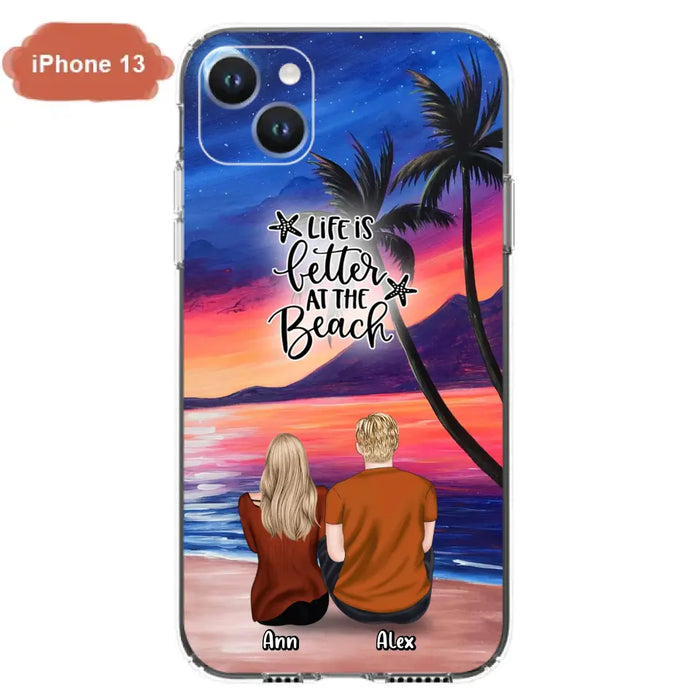 Personalized Couple and Pet Beach Dawn Phone Case for iPhone and Samsung - Couple with up to 4 dogs/cats - Life is better at the beach