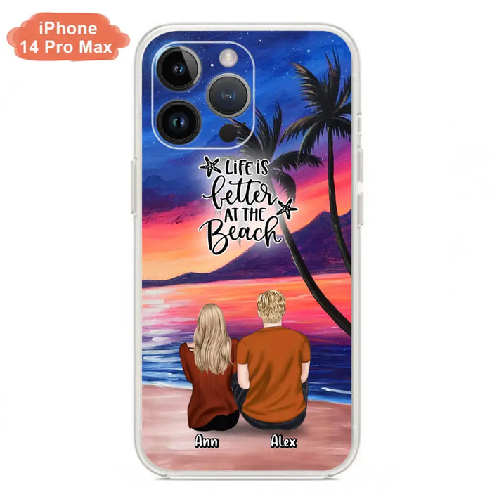 Personalized Couple and Pet Beach Dawn Phone Case for iPhone and Samsung - Couple with up to 4 dogs/cats - Life is better at the beach