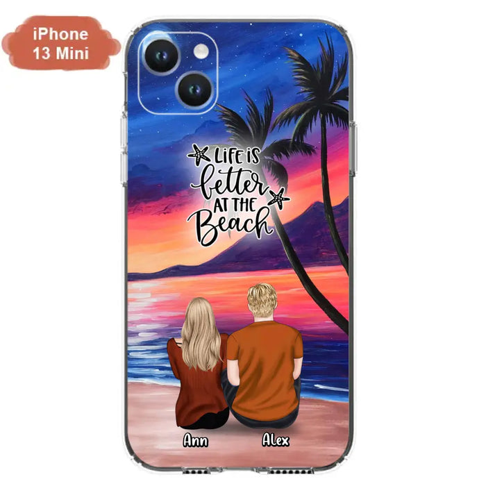 Personalized Couple and Pet Beach Dawn Phone Case for iPhone and Samsung - Couple with up to 4 dogs/cats - Life is better at the beach