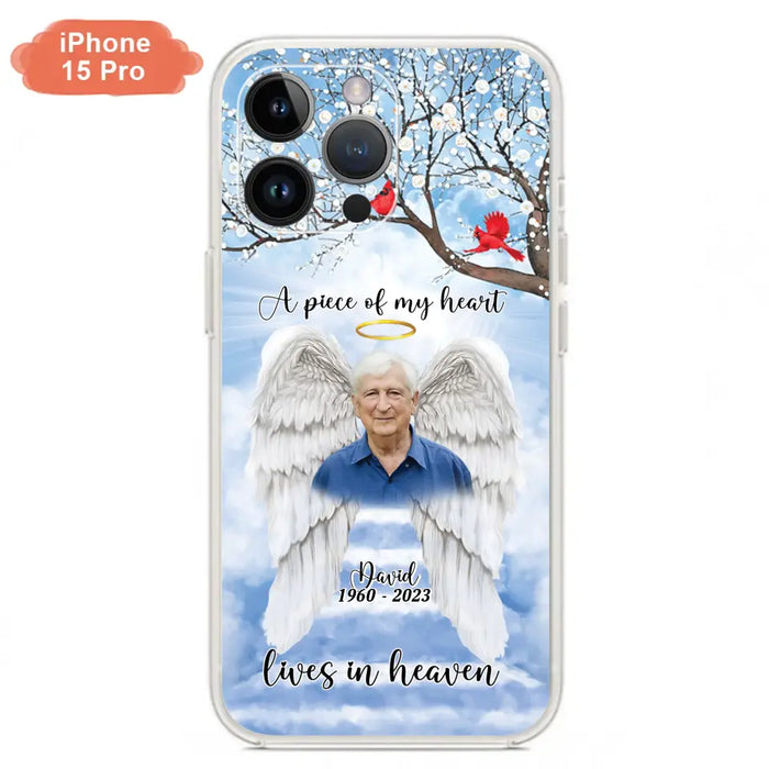 Custom Personalized Memorial Wings Upload Photo Phone Case - Memorial Gift Idea - A Piece Of My Heart Lives In Heaven