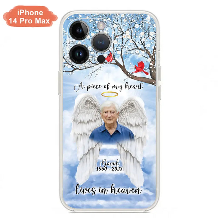 Custom Personalized Memorial Wings Upload Photo Phone Case - Memorial Gift Idea - A Piece Of My Heart Lives In Heaven