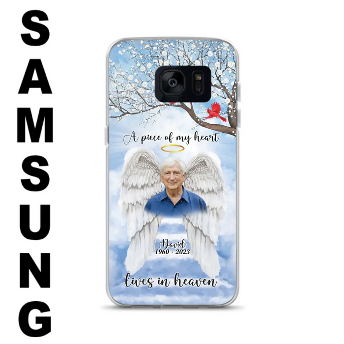 Custom Personalized Memorial Wings Upload Photo Phone Case - Memorial Gift Idea - A Piece Of My Heart Lives In Heaven