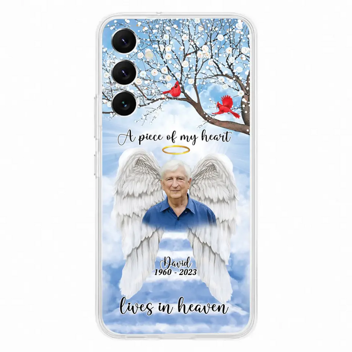 Custom Personalized Memorial Wings Upload Photo Phone Case - Memorial Gift Idea - A Piece Of My Heart Lives In Heaven