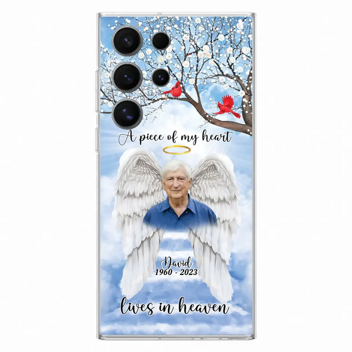 Custom Personalized Memorial Wings Upload Photo Phone Case - Memorial Gift Idea - A Piece Of My Heart Lives In Heaven