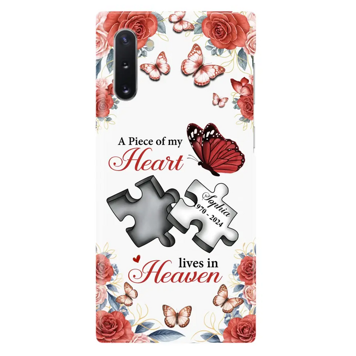 Custom Personalized Memorial Phone Case - Memorial Gift Idea - A Piece Of My Heart Lives In Heaven - Case for iPhone/Samsung