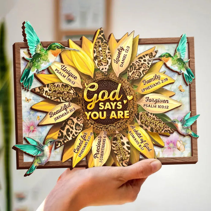 Custom Personalized Sunflower 2 Layered Wooden Art - Gift Idea For Friends/ Mother/ Daughter/ Teacher - God Says You Are