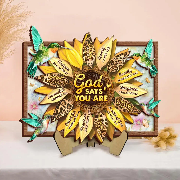 Custom Personalized Sunflower 2 Layered Wooden Art - Gift Idea For Friends/ Mother/ Daughter/ Teacher - God Says You Are