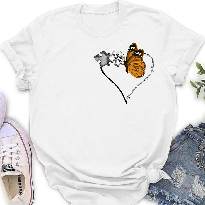 Custom Personalized Memorial Butterfly Shirt/ Hoodie - Memorial Gift Idea For Family Member - A Piece Of My Heart Lives In Heaven