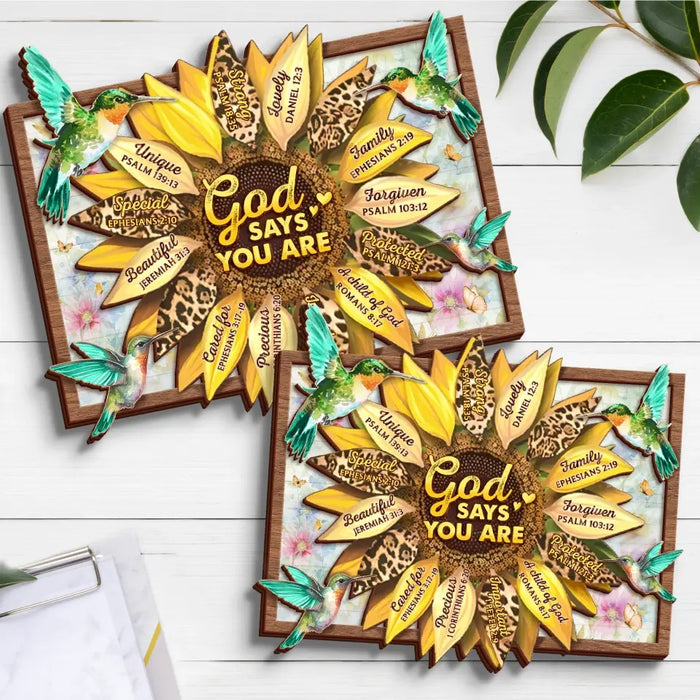 Custom Personalized Sunflower 2 Layered Wooden Art - Gift Idea For Friends/ Mother/ Daughter/ Teacher - God Says You Are