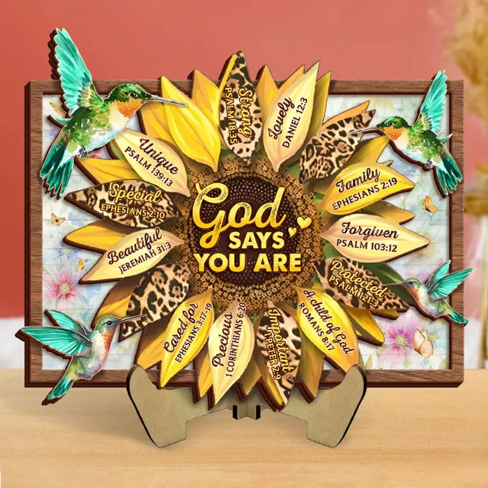 Custom Personalized Sunflower 2 Layered Wooden Art - Gift Idea For Friends/ Mother/ Daughter/ Teacher - God Says You Are