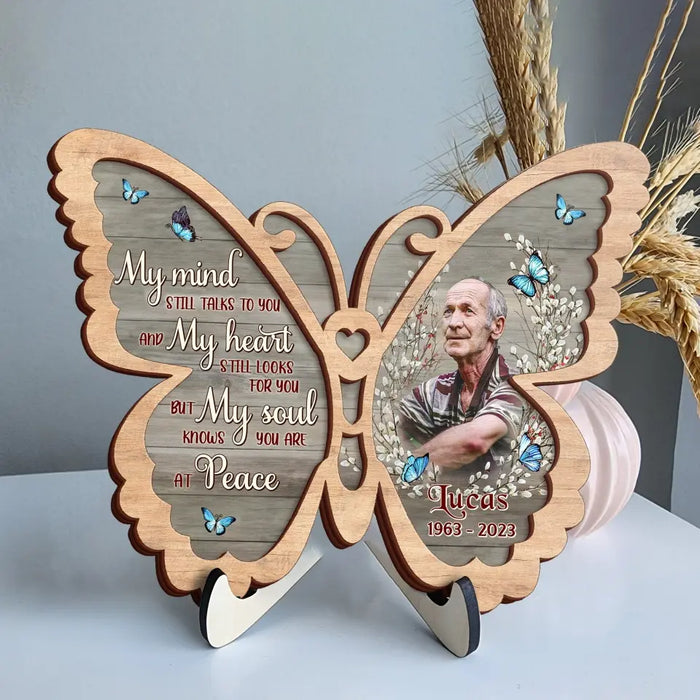 Custom Personalized Memorial Photo Butterfly 2 Layered Wooden Art - Keepsake Gift Idea For Family Member - My Mind Still Talks To You