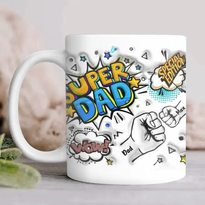 Custom Personalized Dad 3D Inflated Coffee Mug - Upto 4 Kids - Father's Day Gift Idea - Super Dad Special Edition