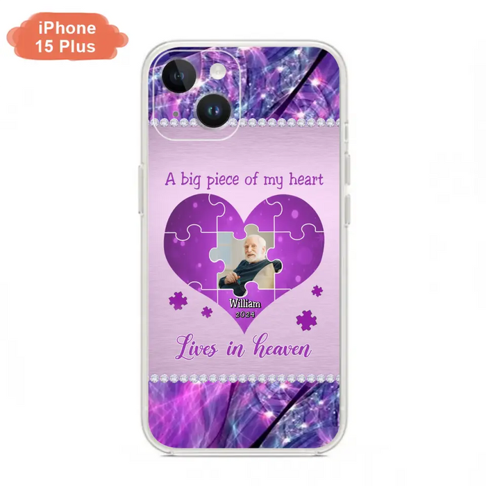 Custom Personalized Memorial Photo Phone Case - Memorial Gift Idea for Father's Day -  A Big Piece Of My Heart Lives In Heaven - Case for iPhone/Samsung