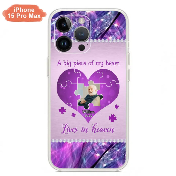 Custom Personalized Memorial Photo Phone Case - Memorial Gift Idea for Father's Day -  A Big Piece Of My Heart Lives In Heaven - Case for iPhone/Samsung