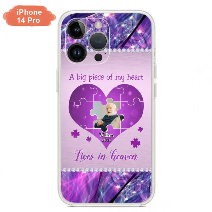 Custom Personalized Memorial Photo Phone Case - Memorial Gift Idea for Father's Day -  A Big Piece Of My Heart Lives In Heaven - Case for iPhone/Samsung