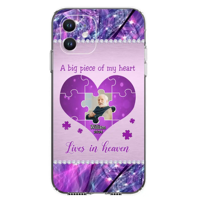 Custom Personalized Memorial Photo Phone Case - Memorial Gift Idea for Father's Day -  A Big Piece Of My Heart Lives In Heaven - Case for iPhone/Samsung