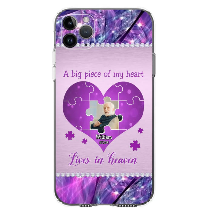 Custom Personalized Memorial Photo Phone Case - Memorial Gift Idea for Father's Day -  A Big Piece Of My Heart Lives In Heaven - Case for iPhone/Samsung