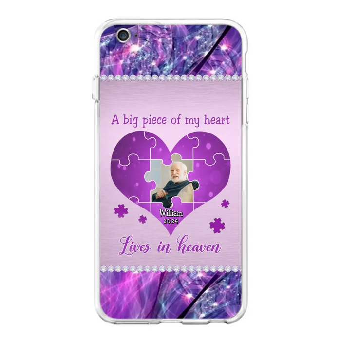 Custom Personalized Memorial Photo Phone Case - Memorial Gift Idea for Father's Day -  A Big Piece Of My Heart Lives In Heaven - Case for iPhone/Samsung