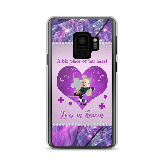 Custom Personalized Memorial Photo Phone Case - Memorial Gift Idea for Father's Day -  A Big Piece Of My Heart Lives In Heaven - Case for iPhone/Samsung