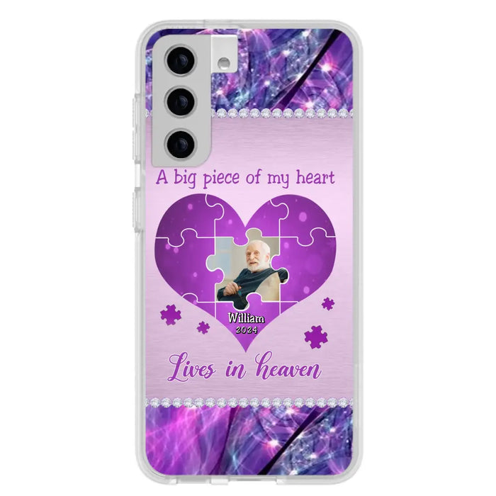 Custom Personalized Memorial Photo Phone Case - Memorial Gift Idea for Father's Day -  A Big Piece Of My Heart Lives In Heaven - Case for iPhone/Samsung