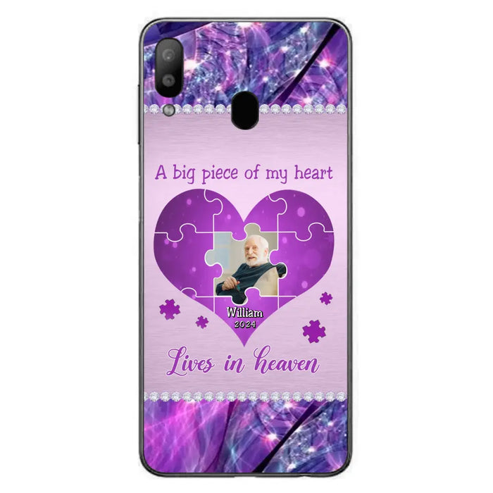 Custom Personalized Memorial Photo Phone Case - Memorial Gift Idea for Father's Day -  A Big Piece Of My Heart Lives In Heaven - Case for iPhone/Samsung