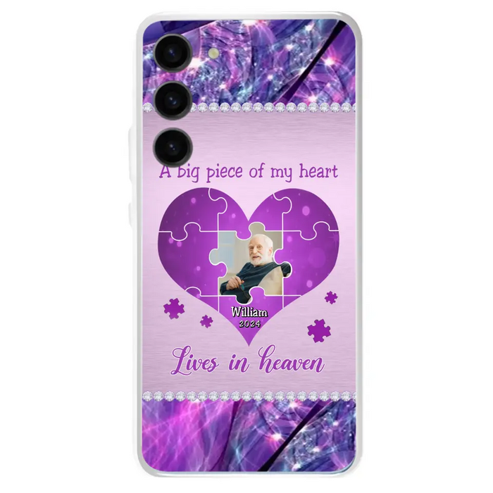 Custom Personalized Memorial Photo Phone Case - Memorial Gift Idea for Father's Day -  A Big Piece Of My Heart Lives In Heaven - Case for iPhone/Samsung