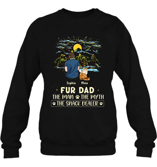 Custom Personalized Cat Dad Shirt/ Hoodie - Upto 4 Cats - Gift Idea For Father's Day/ Cat Lover - Fur Dad The Man The Myth The Snack Dealer