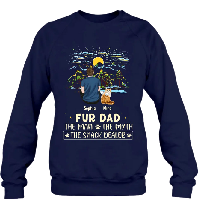 Custom Personalized Cat Dad Shirt/ Hoodie - Upto 4 Cats - Gift Idea For Father's Day/ Cat Lover - Fur Dad The Man The Myth The Snack Dealer