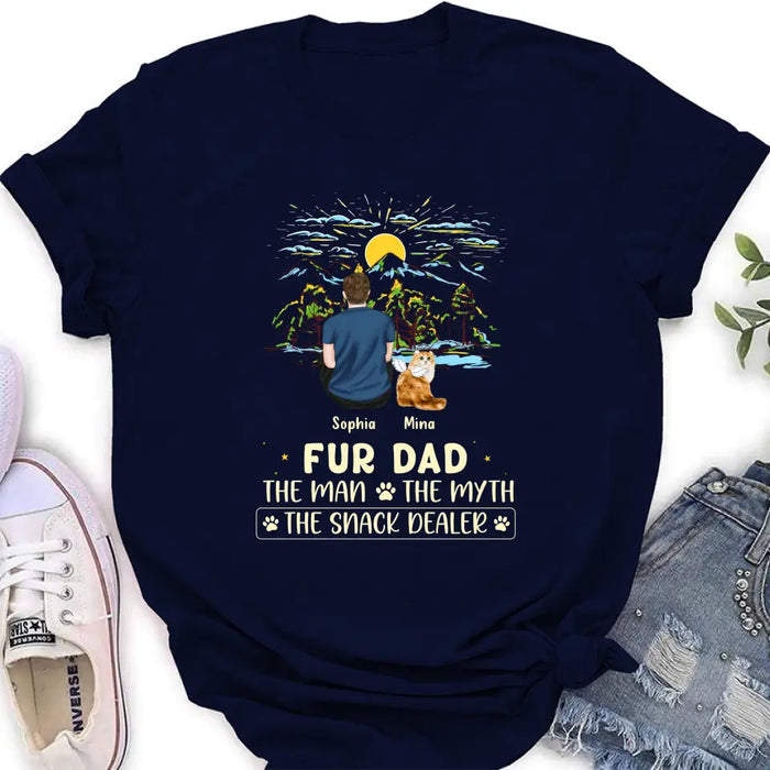 Custom Personalized Cat Dad Shirt/ Hoodie - Upto 4 Cats - Gift Idea For Father's Day/ Cat Lover - Fur Dad The Man The Myth The Snack Dealer