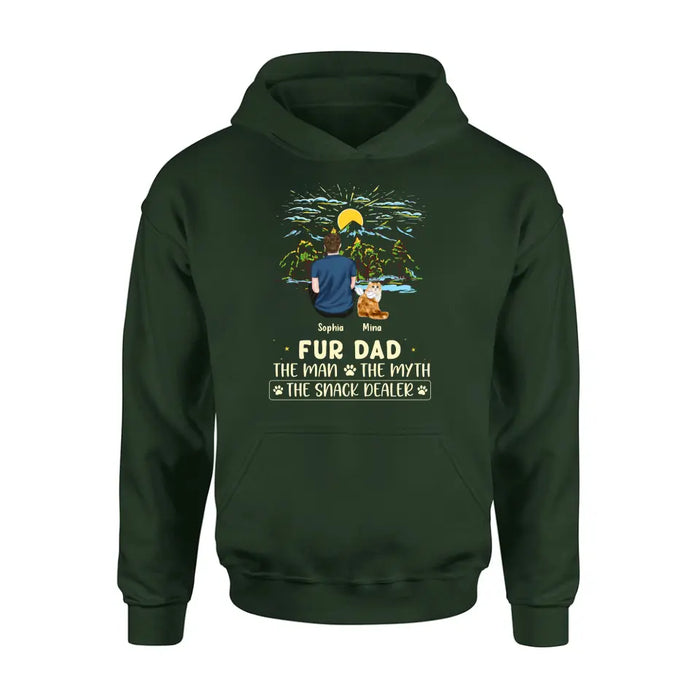 Custom Personalized Cat Dad Shirt/ Hoodie - Upto 4 Cats - Gift Idea For Father's Day/ Cat Lover - Fur Dad The Man The Myth The Snack Dealer