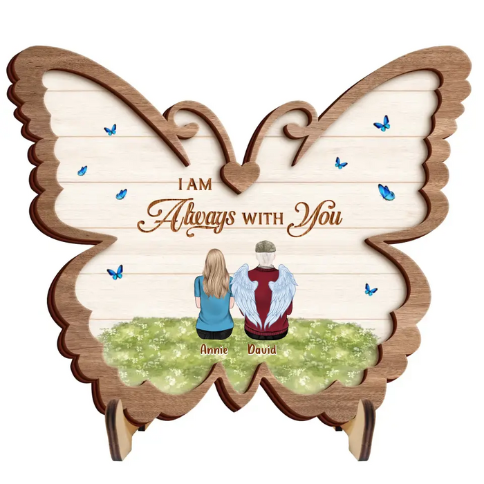 Custom Personalized Memorial Family Butterfly Wooden Art - Up to 6 People And 2 Pets - Memorial Gift Idea Family Member - I Am Always With You