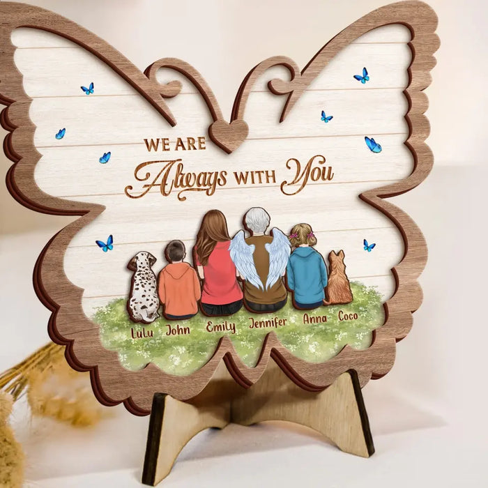 Custom Personalized Memorial Family Butterfly Wooden Art - Up to 6 People And 2 Pets - Memorial Gift Idea Family Member - I Am Always With You